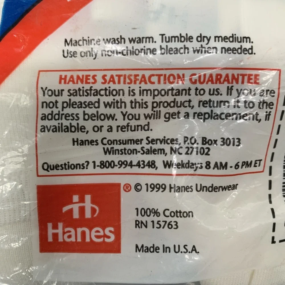 Vtg 90s Hanes Big‎ Men's Briefs 6 Pack White 100% Cotton Size 2X 46-48 Deadstock